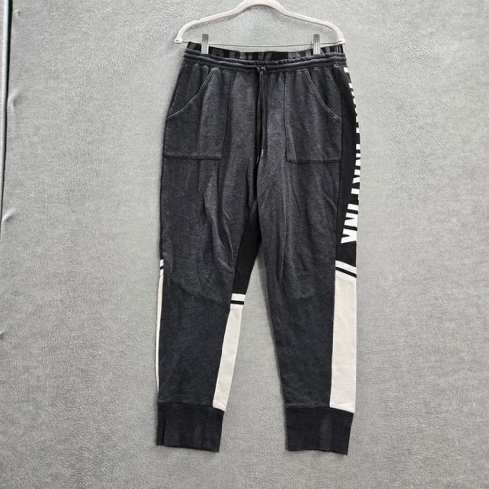 PINK Victoria's Secret Women Activewear Pants Large Gray Colorblock‎ Jogger Logo